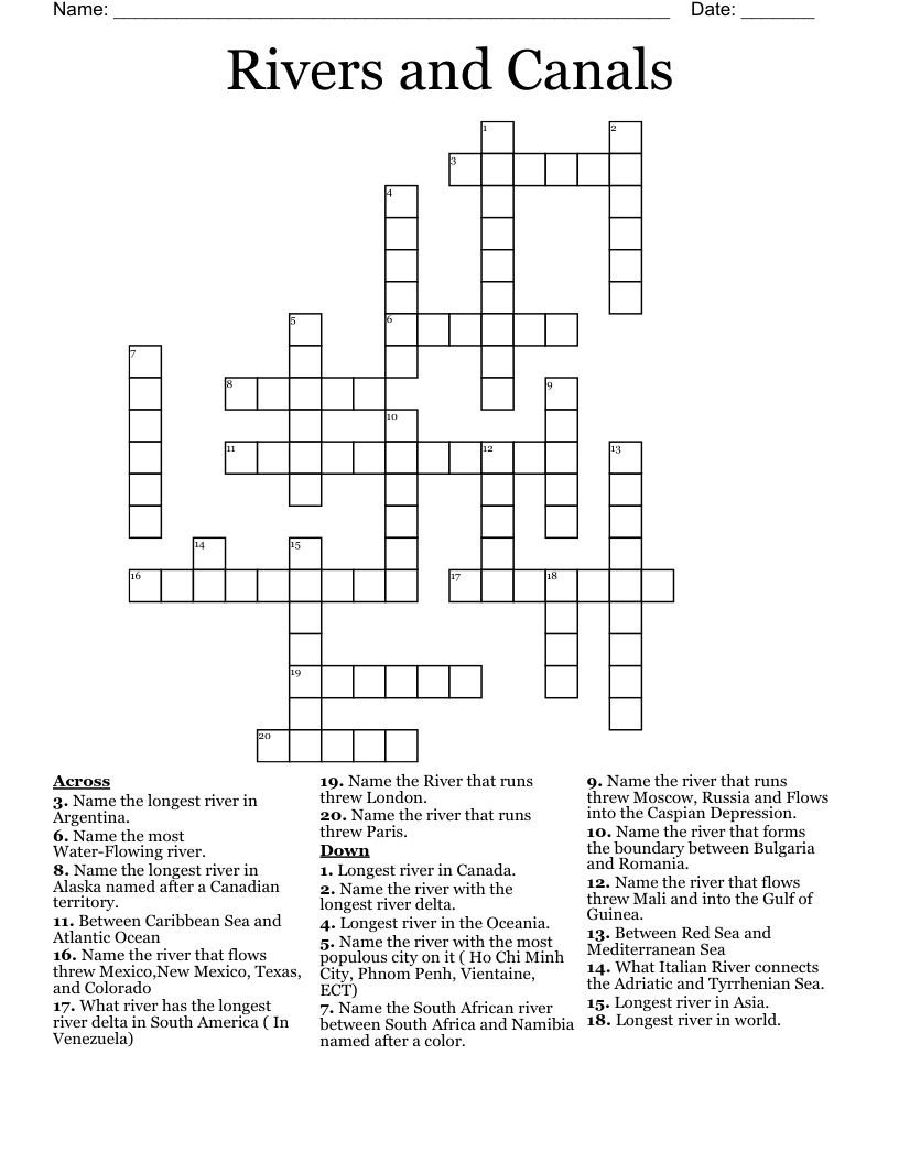 Rivers and Canals Crossword