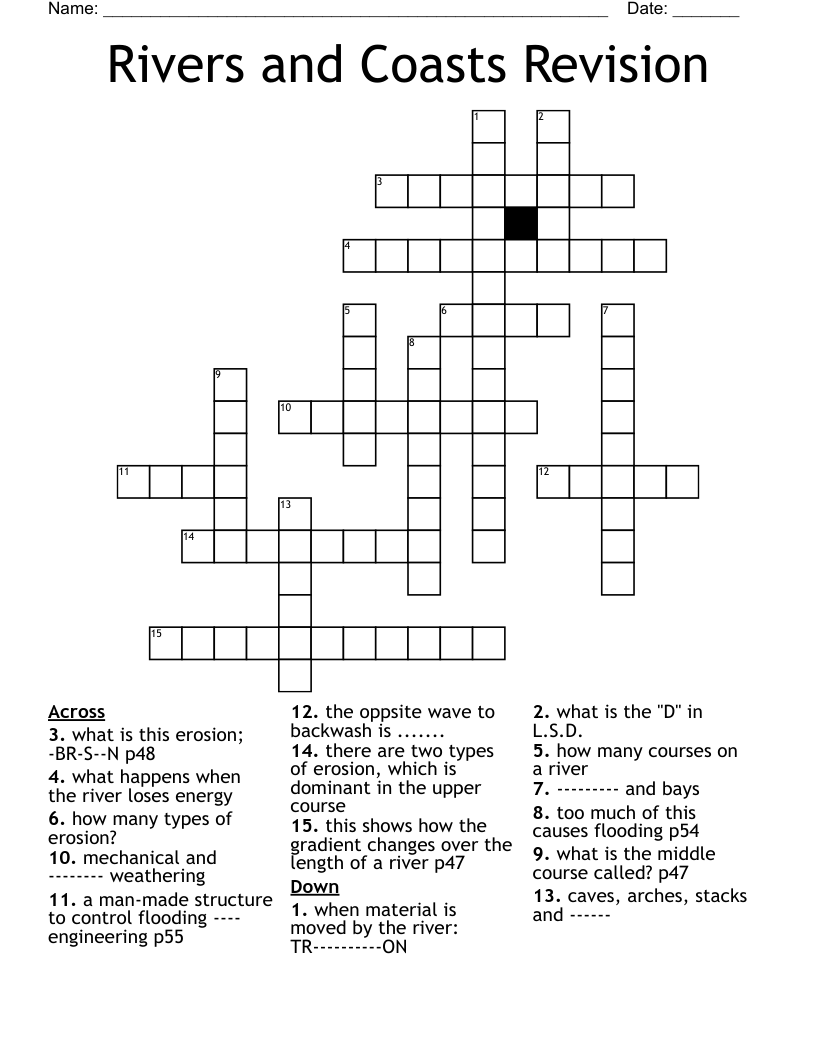 Rivers and Coasts Revision Crossword