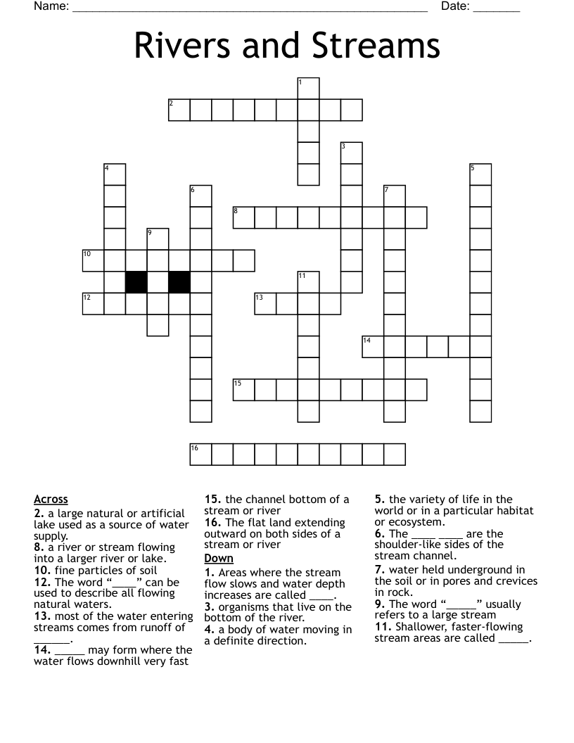 Rivers and Streams Crossword