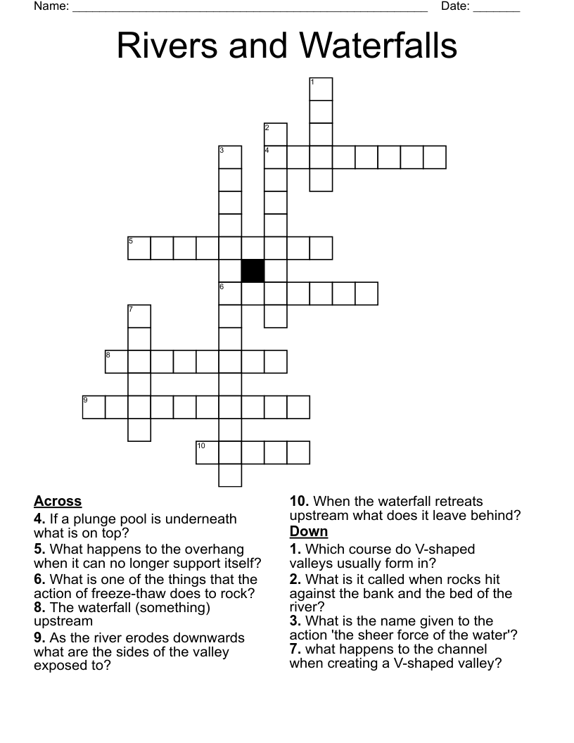 Rivers and Waterfalls Crossword