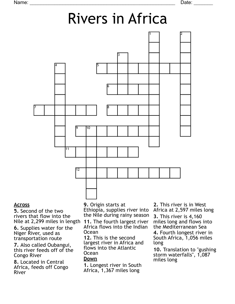 Rivers in Africa Crossword