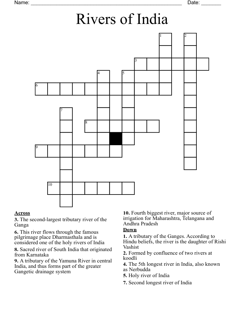 Rivers of India Crossword