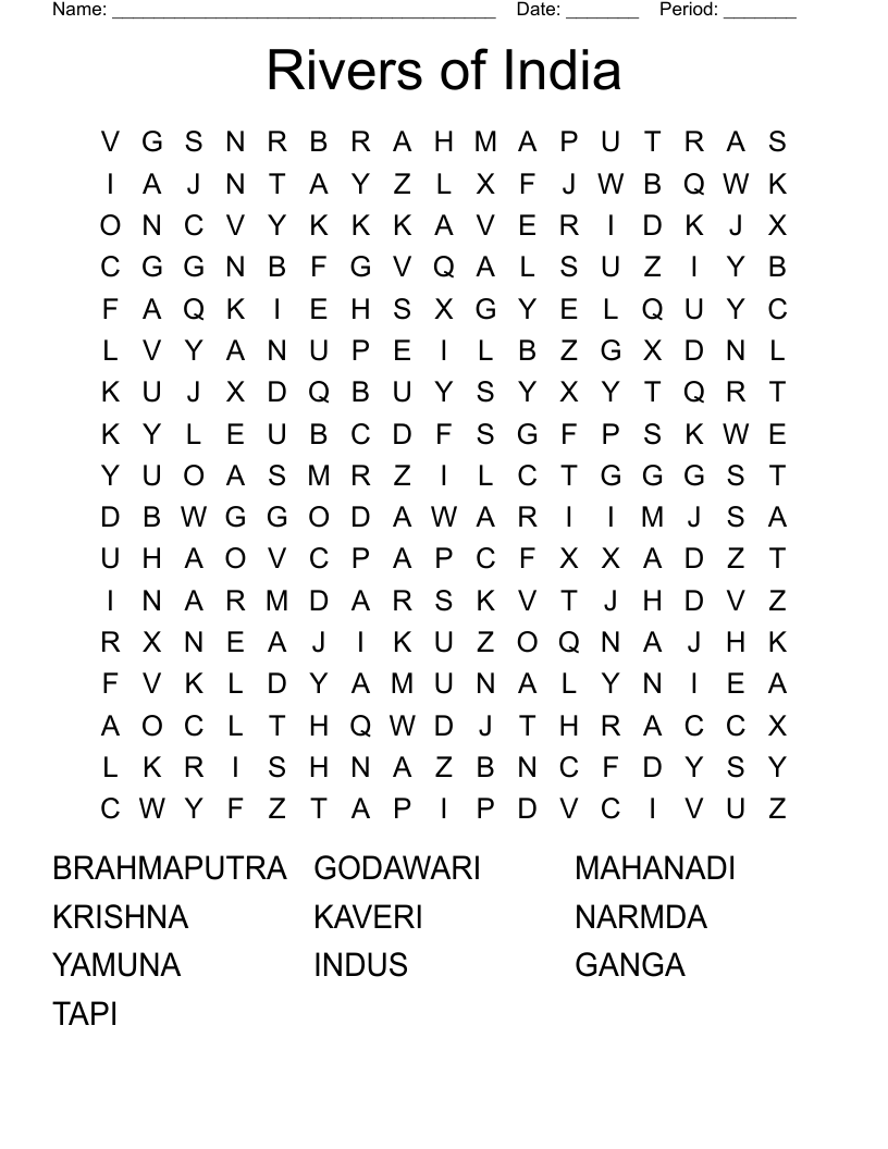 Rivers of India Word Search