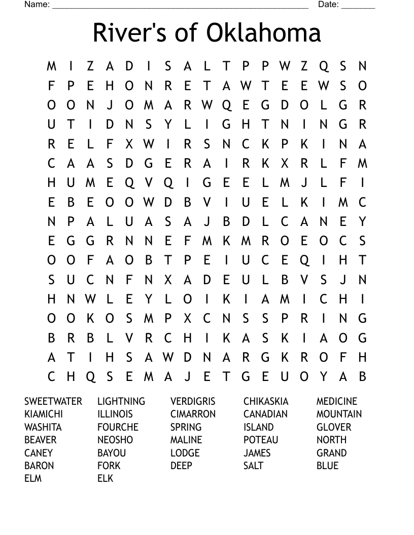River's of Oklahoma Word Search