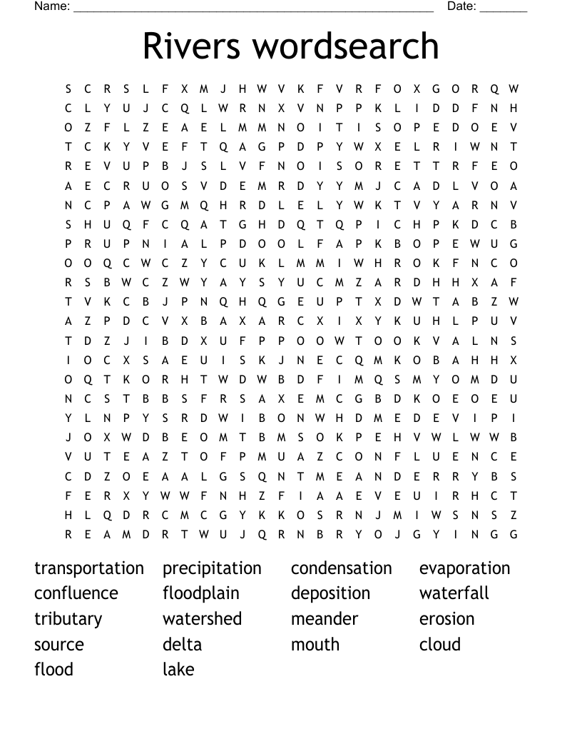 Rivers wordsearch