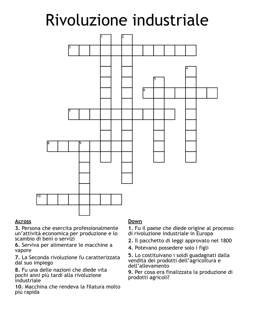 Rivoluzione industriale Crossword