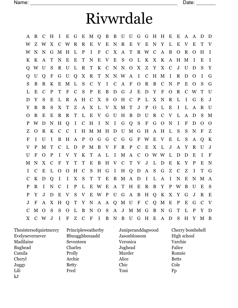 Rivwrdale  Word Search