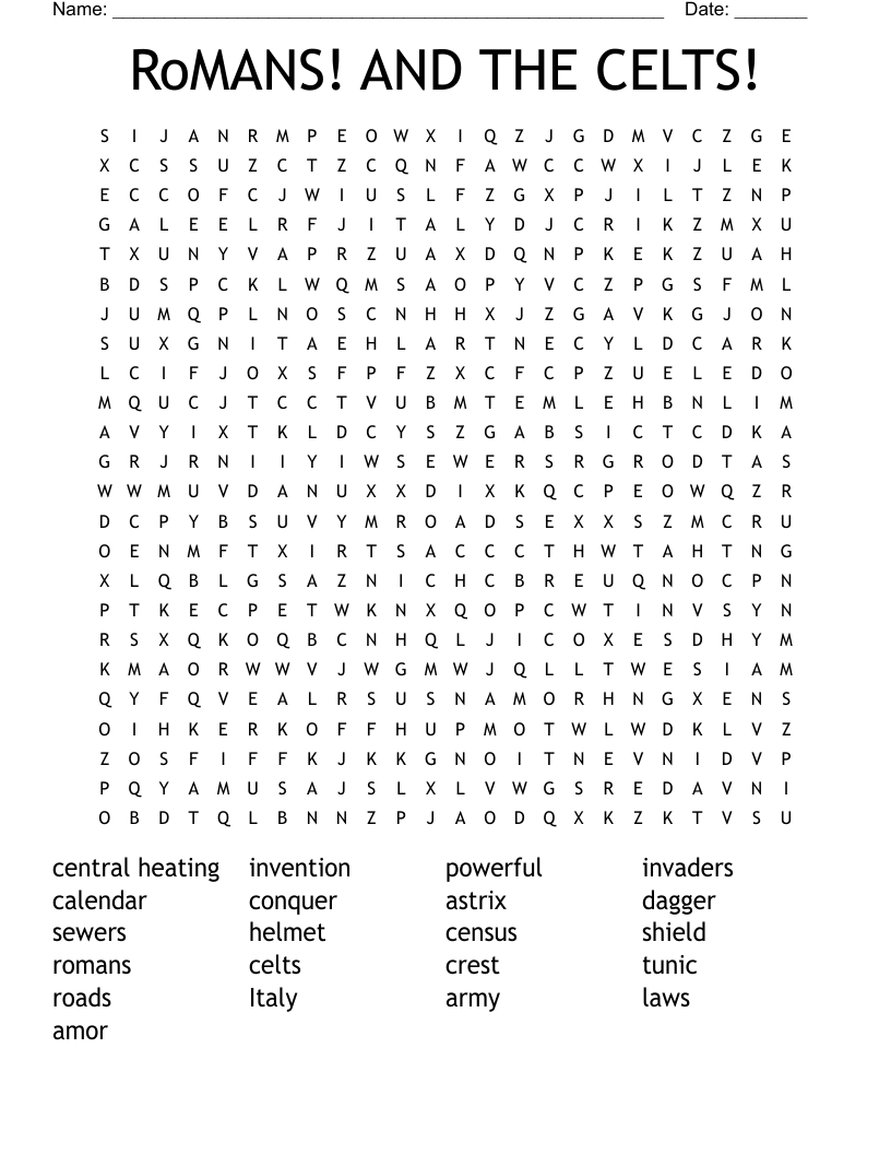 RoMANS! AND THE CELTS! Word Search