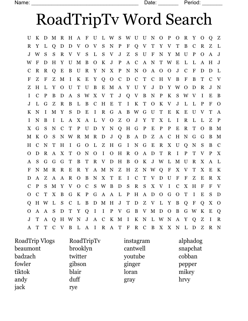 RoadTripTv Word Search