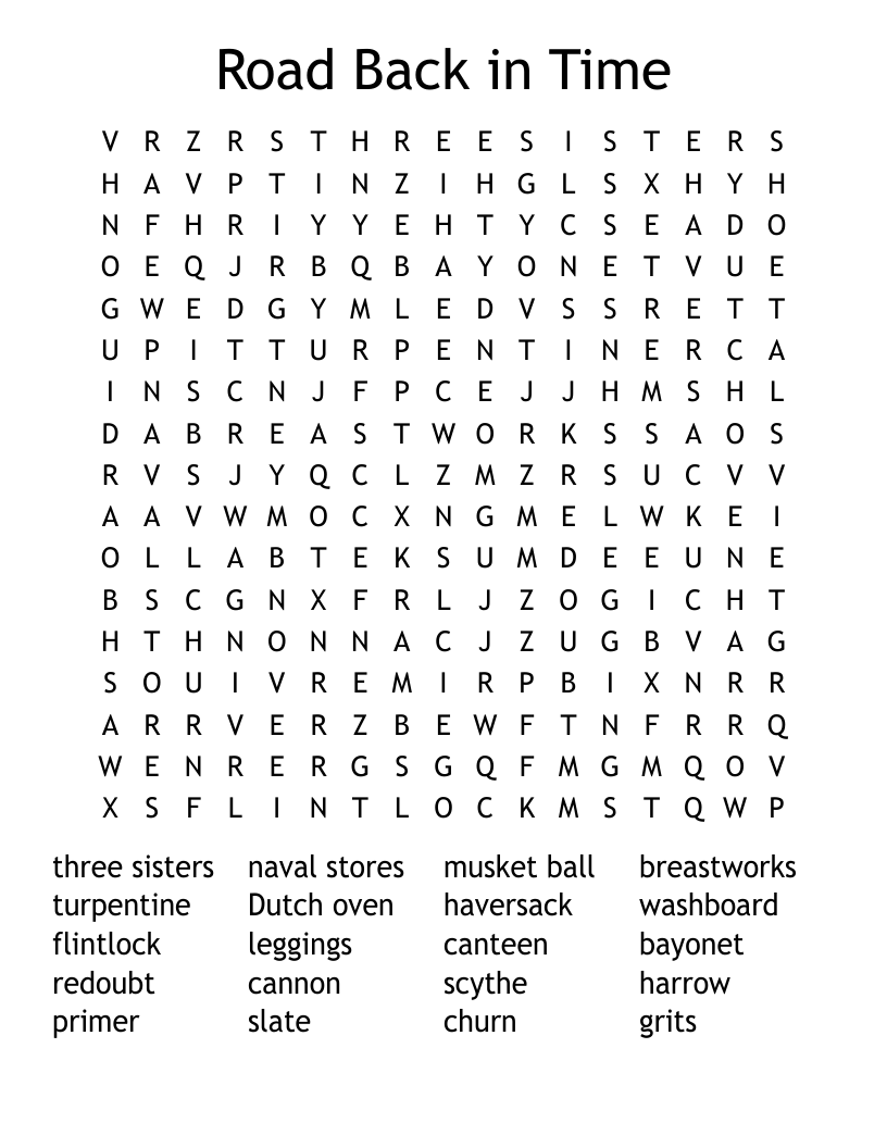 Road Back in Time Word Search