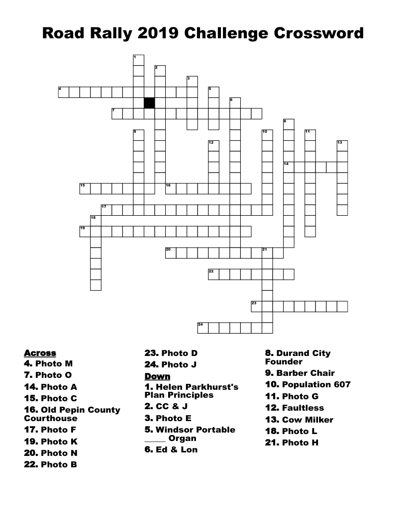 Road Rally 2019 Challenge Crossword