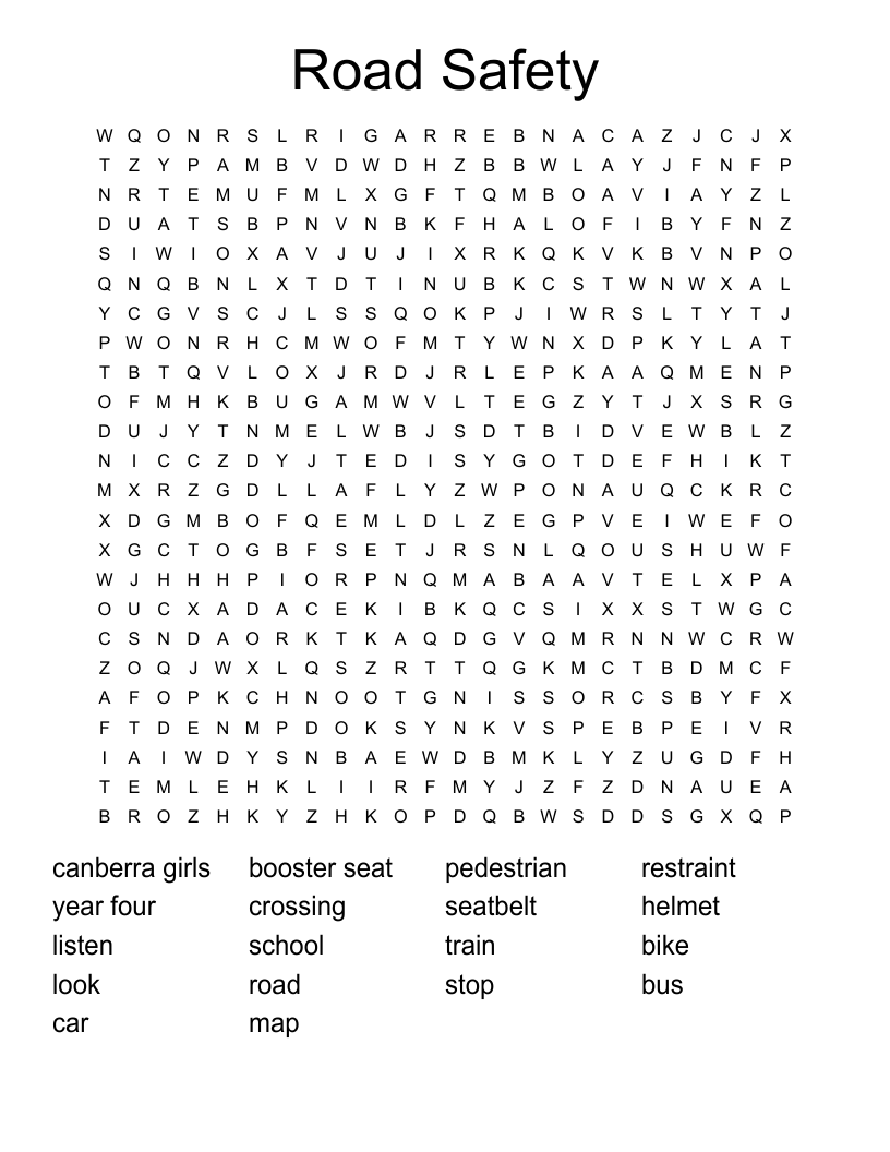 Road Safety Word Search