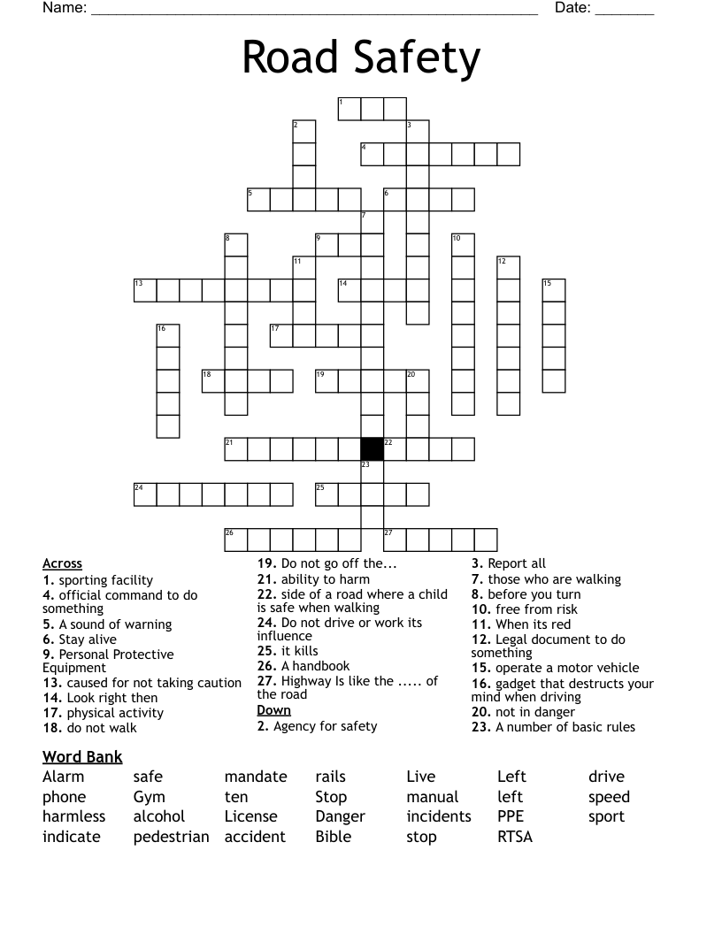 Road Safety Crossword