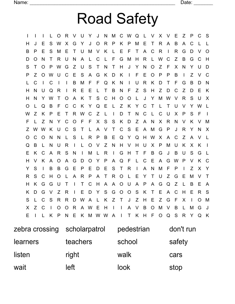 Road Safety Word Search