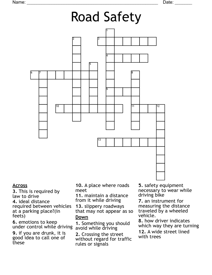 Road Safety Crossword