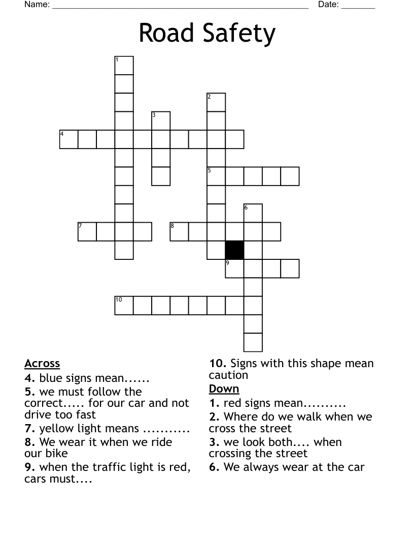 Road Safety Crossword