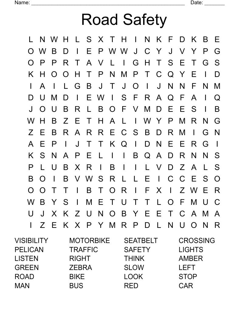 Road Safety Word Search