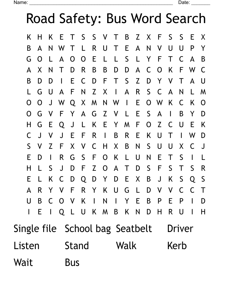 Road Safety: Bus Word Search 
