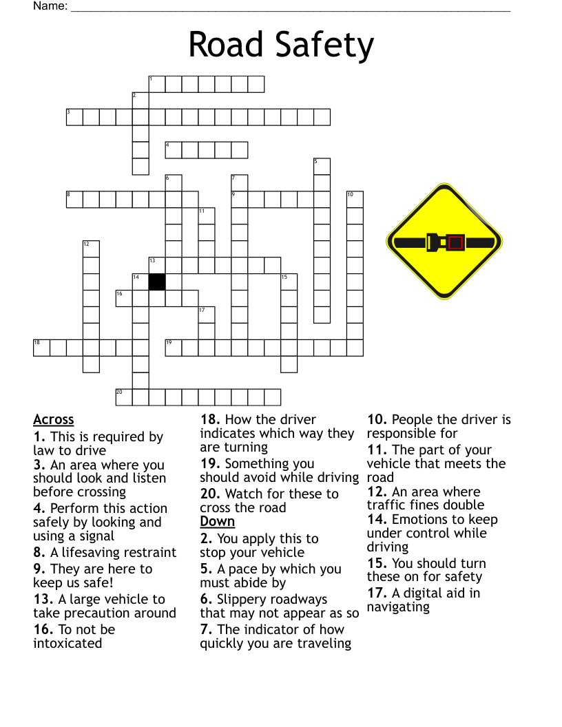 Road Safety  Crossword