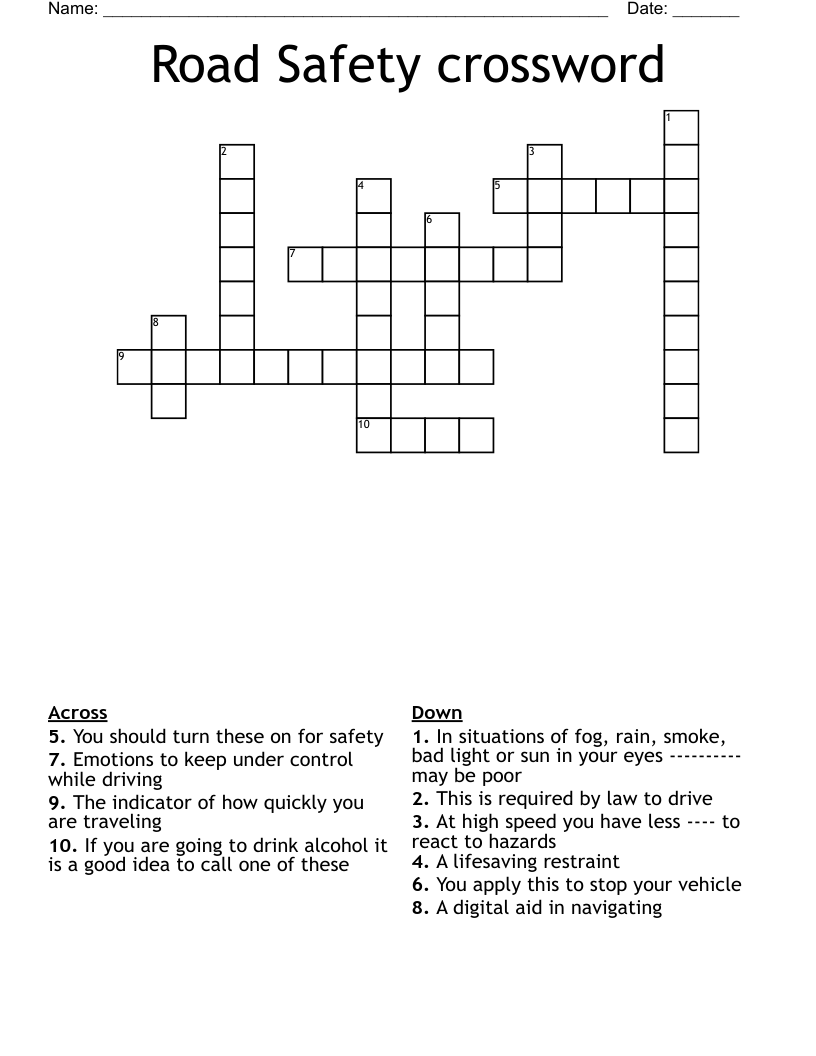 Road Safety crossword