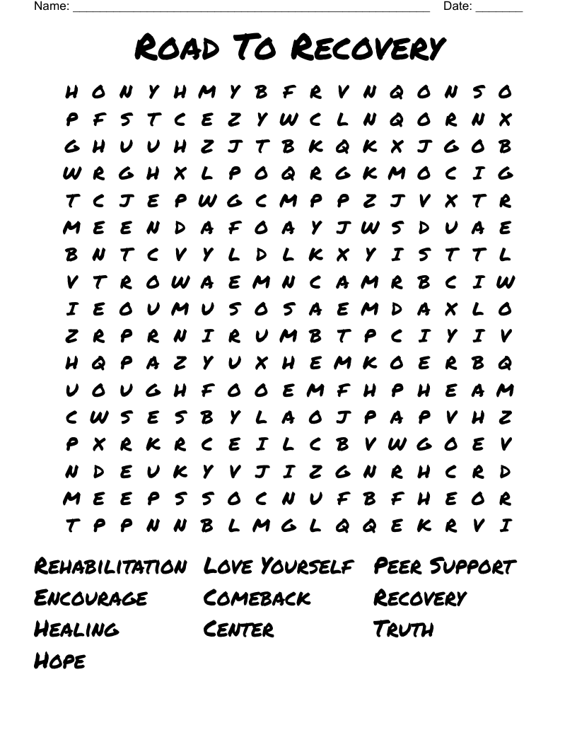Road To Recovery Word Search