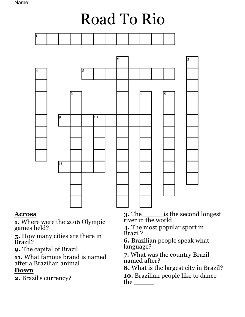 Road To Rio Crossword