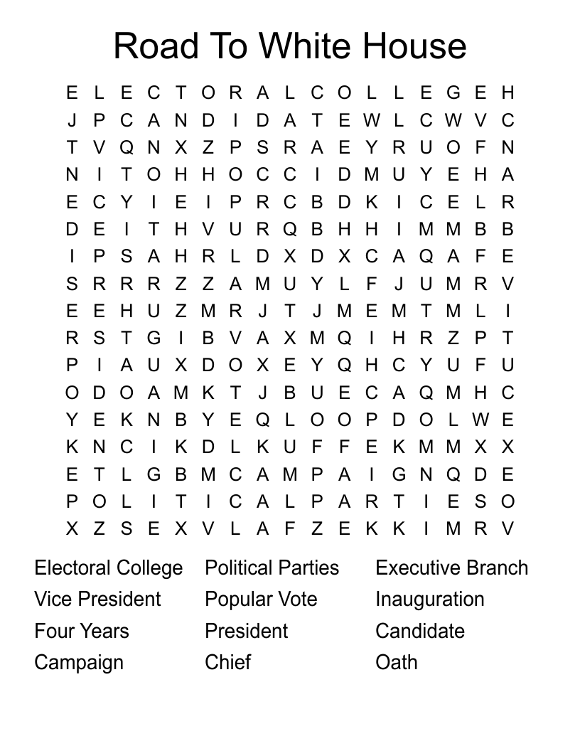 Road To White House Word Search