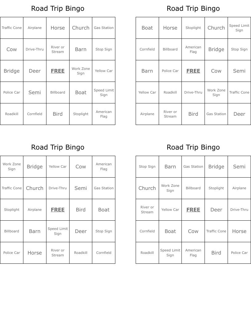 Road Trip Bingo