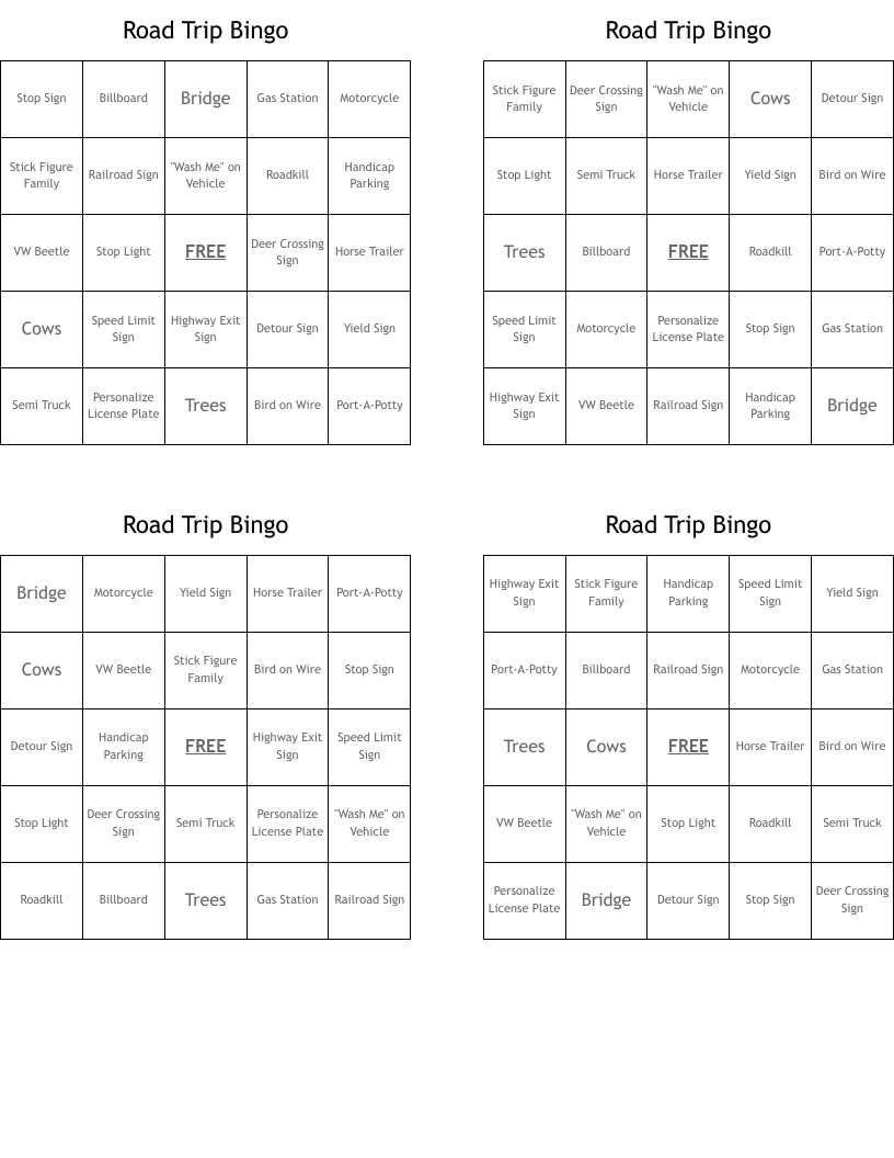 Road Trip Bingo