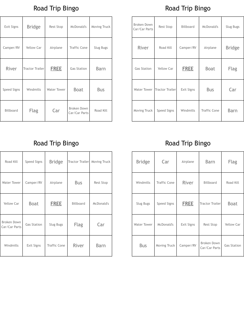 Road Trip Bingo