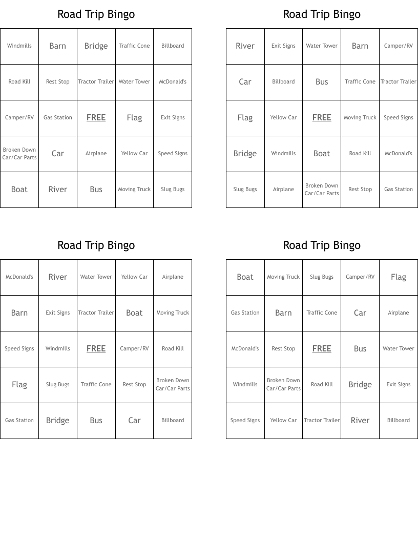 Road Trip Bingo
