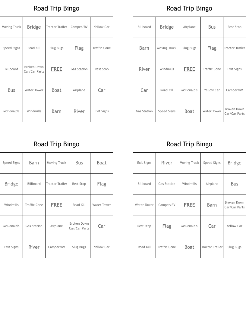 Road Trip Bingo