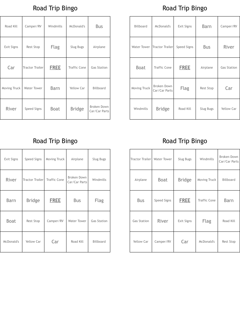 Road Trip Bingo