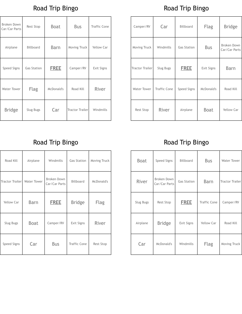 Road Trip Bingo
