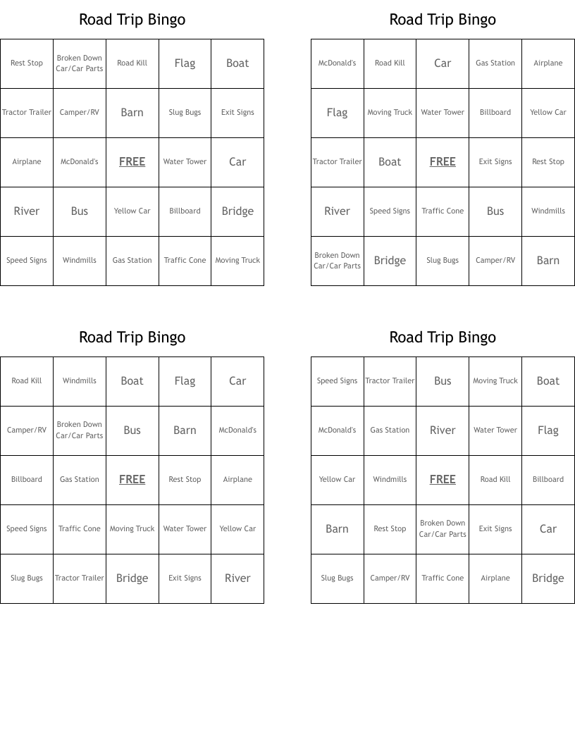 Road Trip Bingo