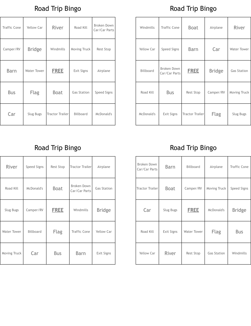 Road Trip Bingo