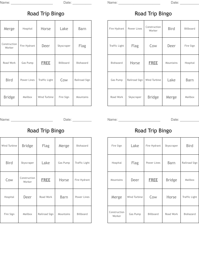 Road Trip Bingo