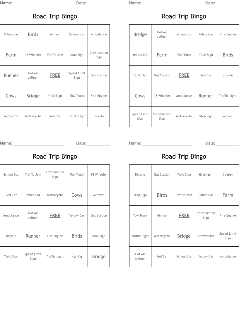 Road Trip Bingo