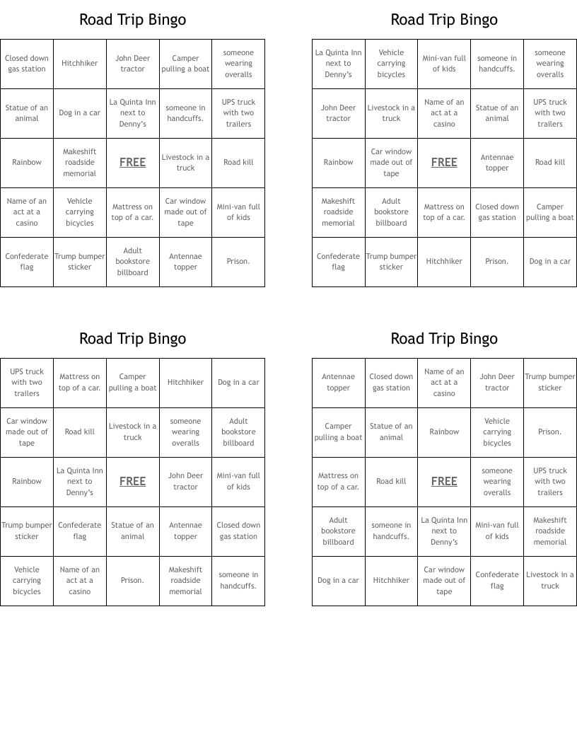 Road Trip Bingo