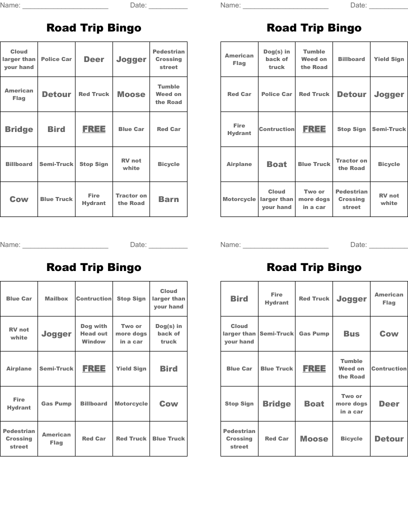 Road Trip Bingo