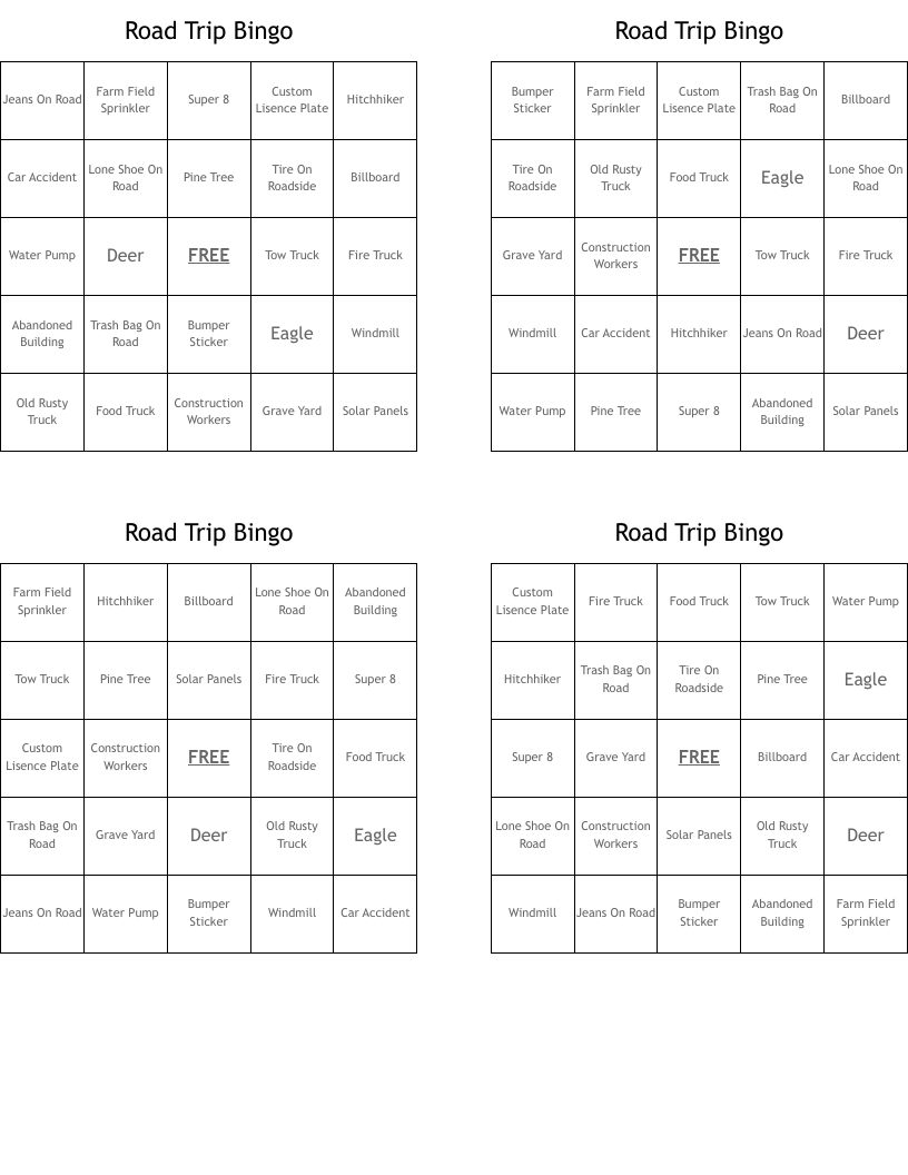 Road Trip Bingo
