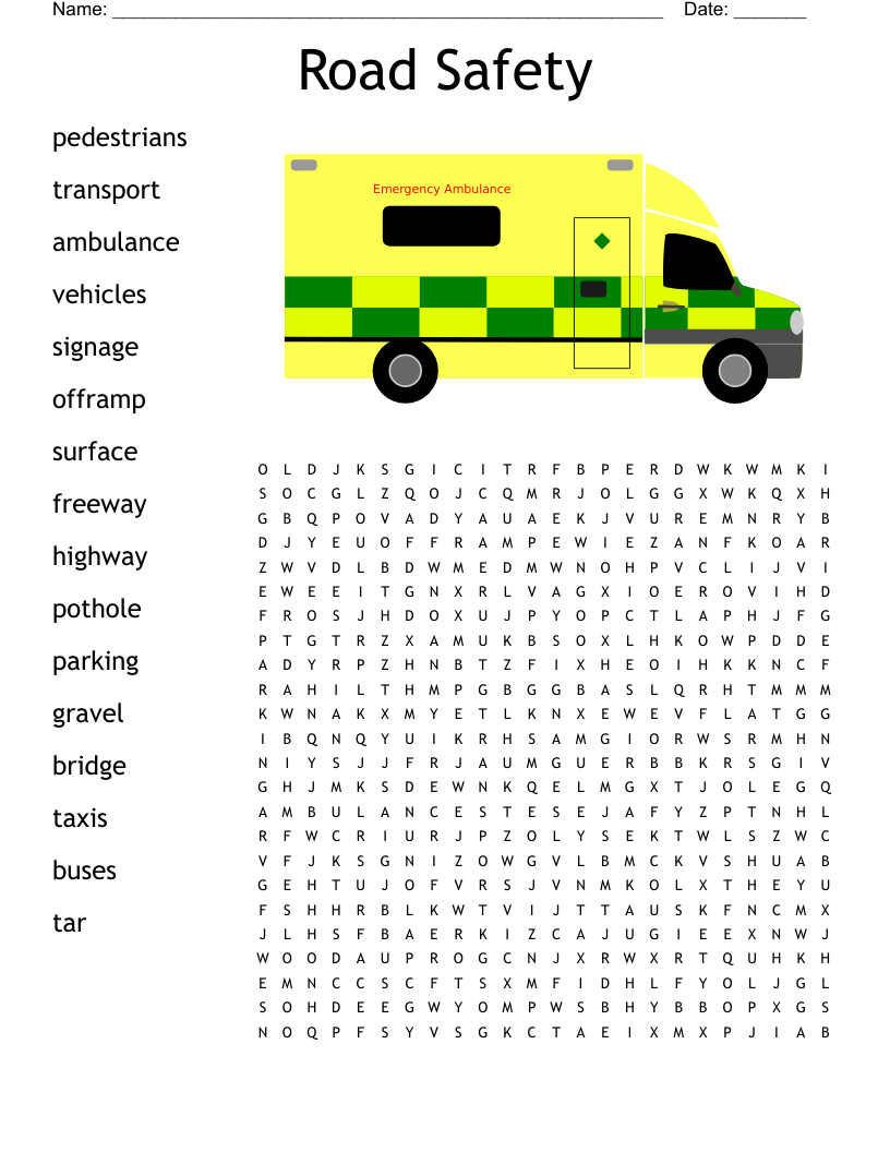 Road Safety Word Search