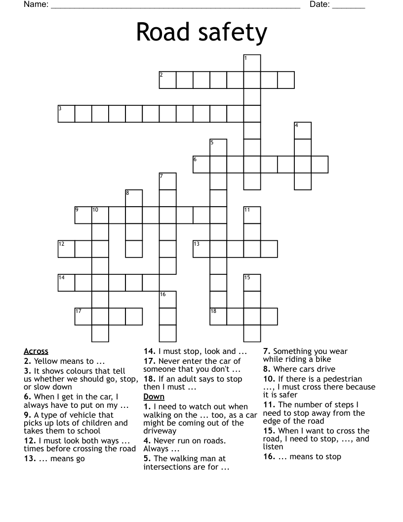 Road safety Crossword