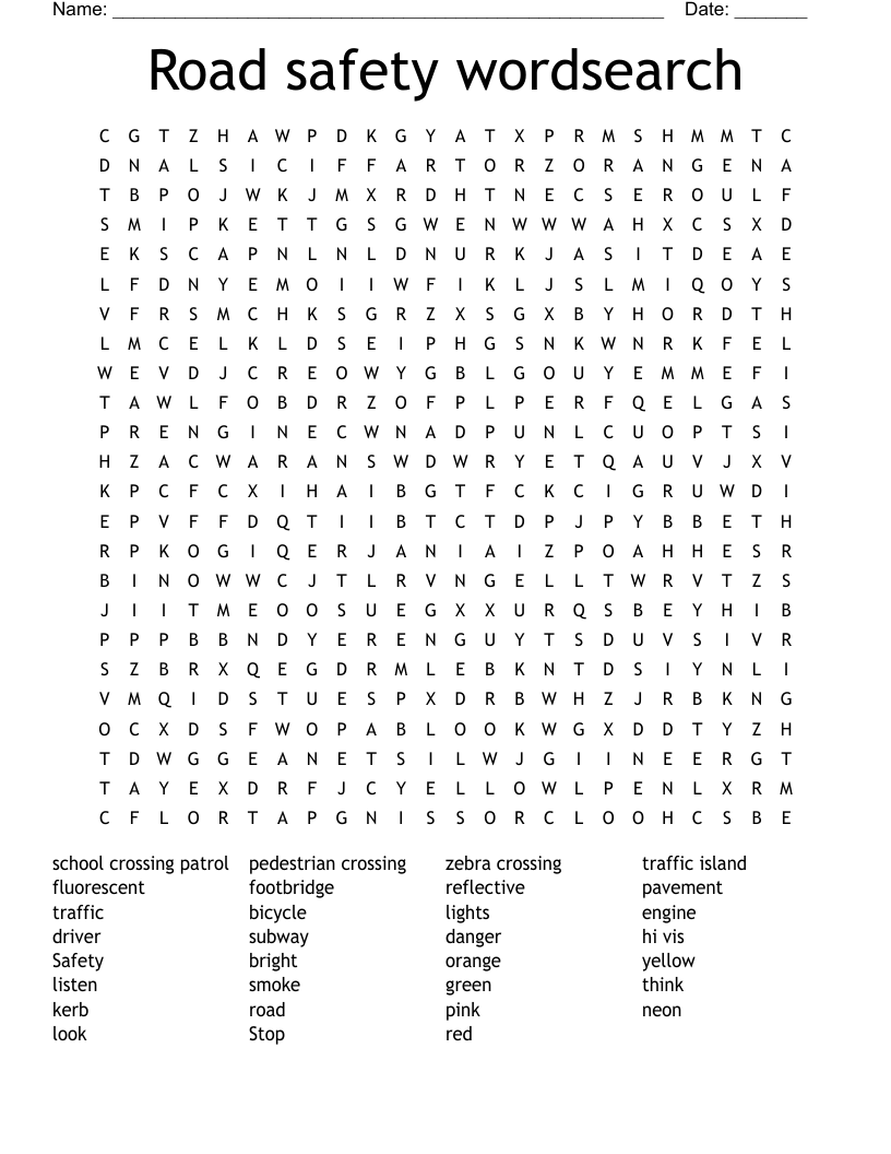 Road safety wordsearch