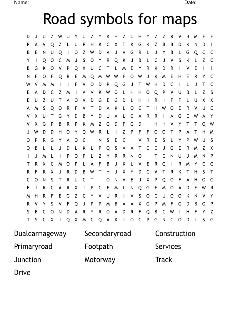 Road symbols for maps Word Search