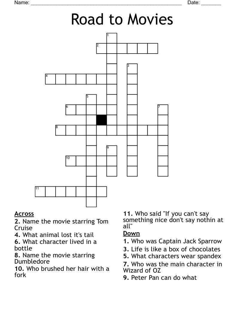 Road to Movies Crossword