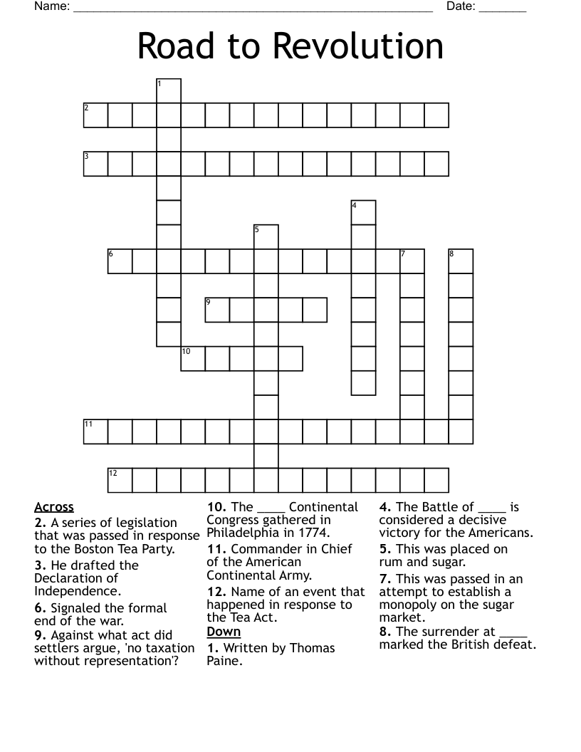 Road to Revolution Crossword