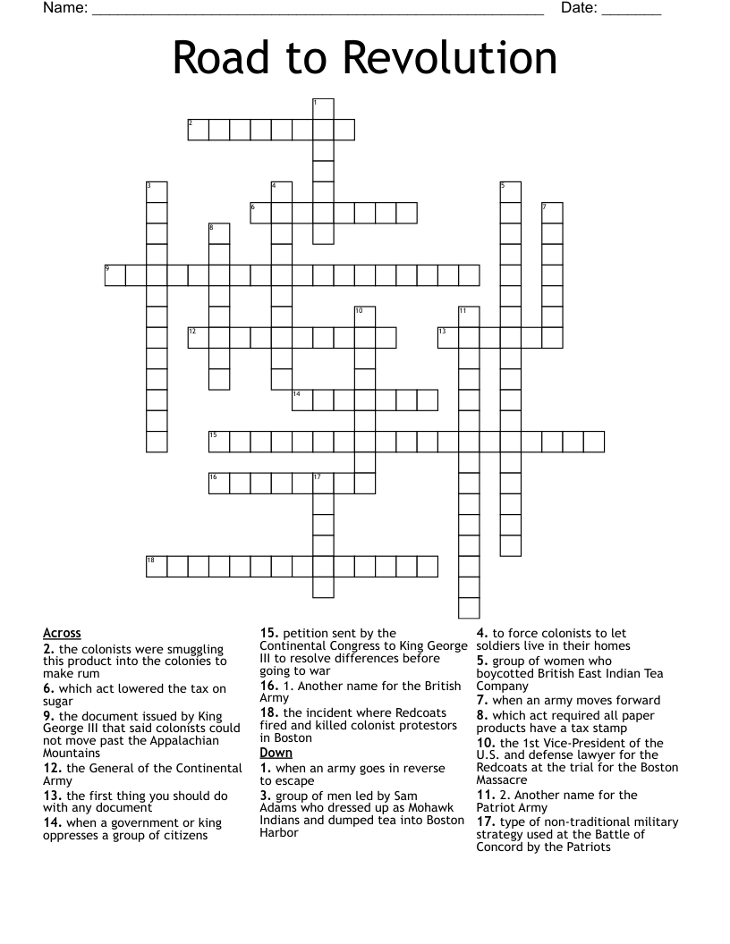 Road to Revolution Crossword