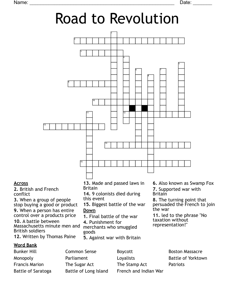 Road to Revolution Crossword