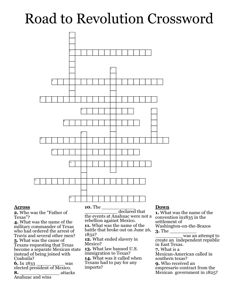 Road to Revolution Crossword